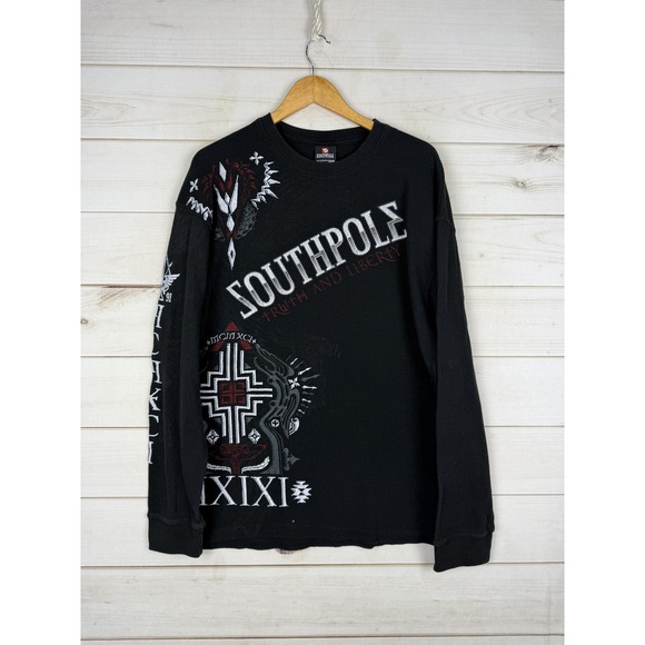 Southpole Other - Southpole Shirt Mens 3XB Black Thermal Waffle Long Sleeve Graphic Streetwear